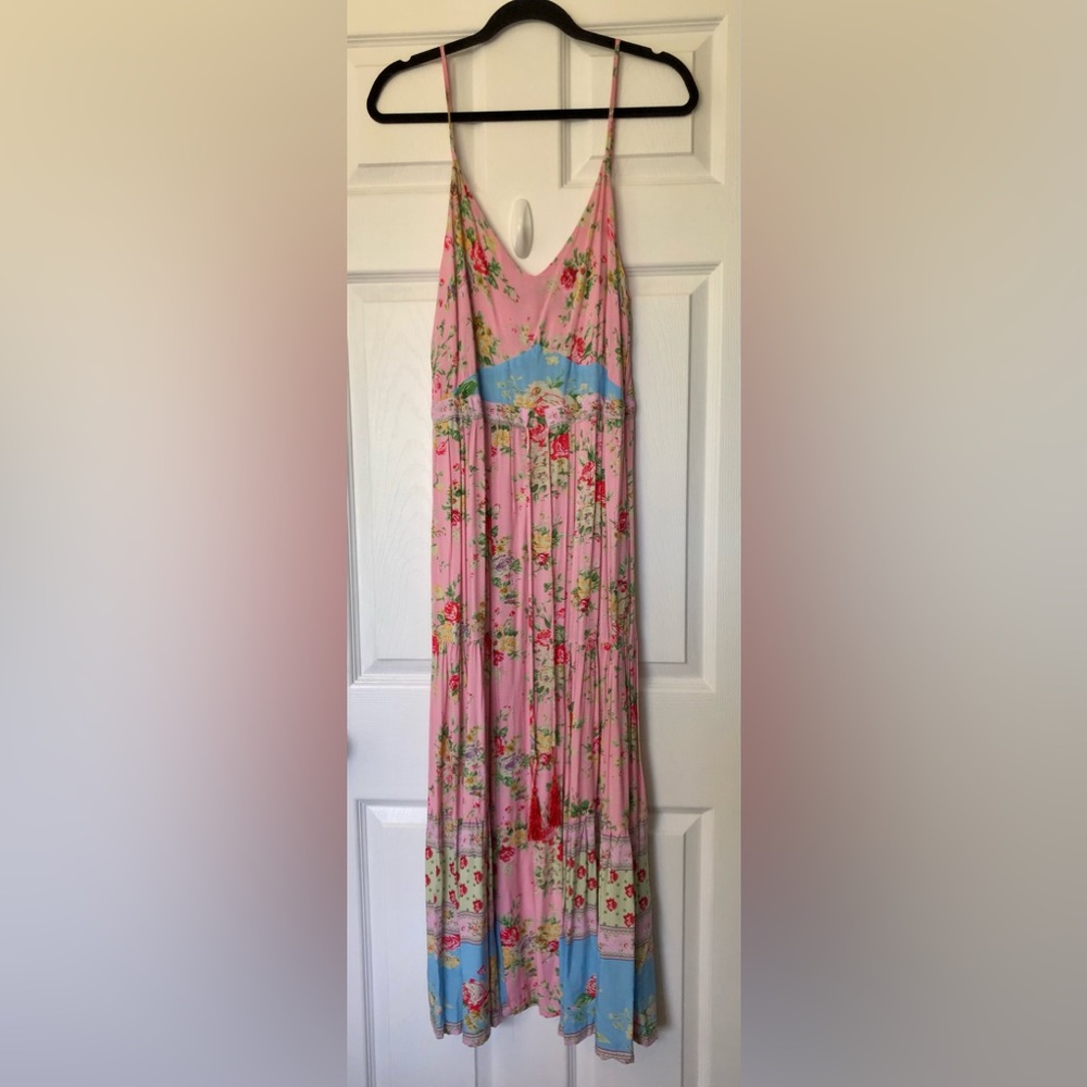 L Pink & Blue Floral Maxi Dress